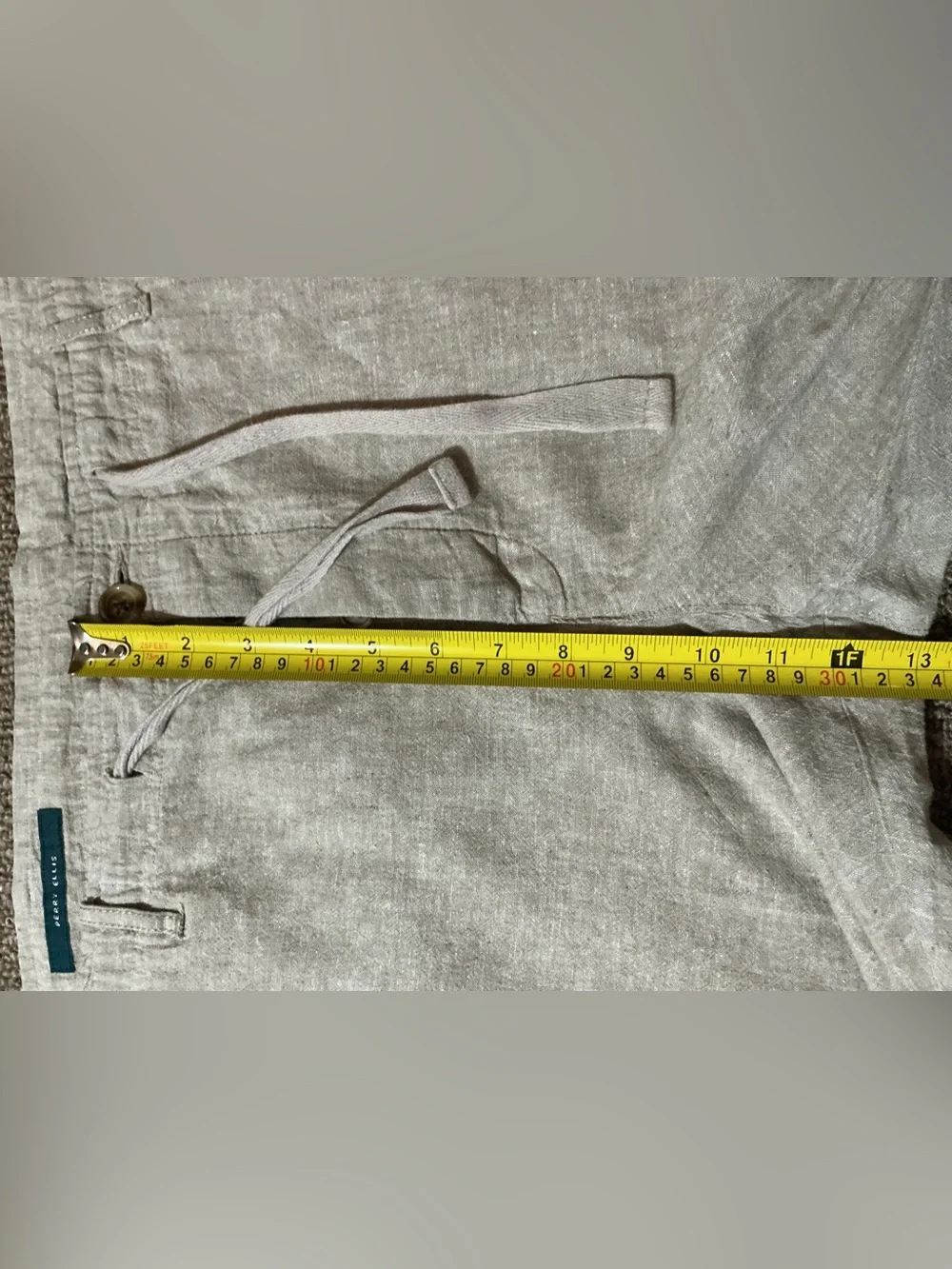 Perry Ellis Men's Linen Blend Drawstring Casual Pants Beige 38